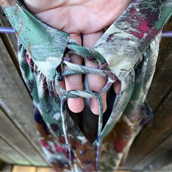 Haute Hippie Tribe Tie Keyhole Multicolored Blouse In Sz S - Picture 7 of 12